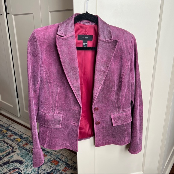 Alfani Women's Pink Distressed Genuine Leather Blazer Jacket Size S - Picture 5 of 5